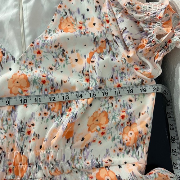 Loft Floral Print Short Sleeve Cinched‎ Waist Midi Dress White 12 Cottagecore - Picture 11 of 11